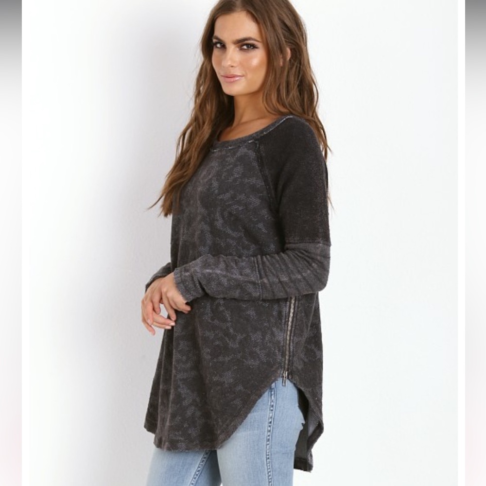 Free People Bed Of Roses Jacquard Womens S Sweater Black Floral Round Neck Tunic